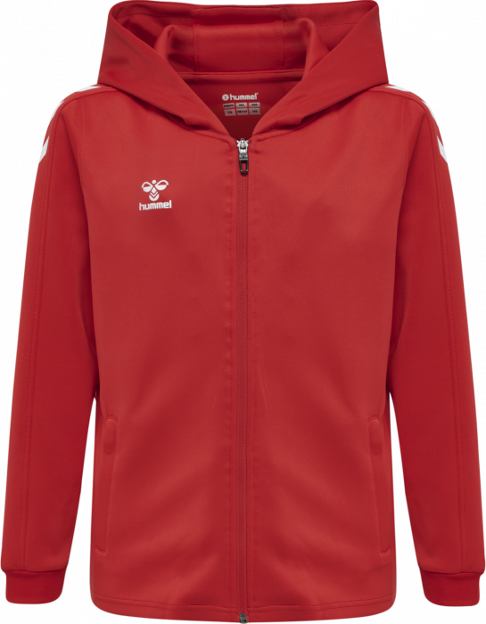 Hummel - Core Xk Poly Hoodie With Zipper Jr - True Red & white
